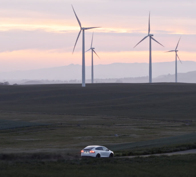 Background windmills with electric car