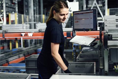 Woman in warehouse