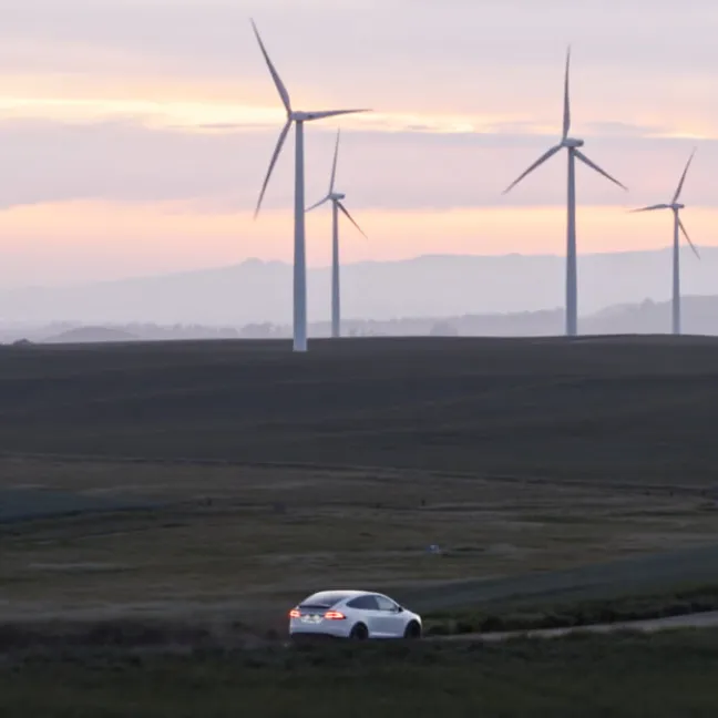 Background windmills with electric car